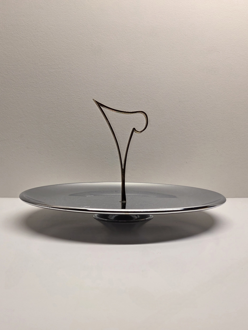 Serving Tray Vtg Mid Century Modern Atomic Starburst Chrome Brass Handle 12.75"